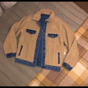 denim & faux shearling reversible jacket